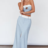 In My Era Front Split Midi Skirt Washed Blue