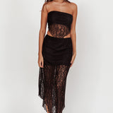 Sweet Words V-Hem Lace Midi Skirt Black