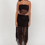 Sweet Words V-Hem Lace Midi Skirt Black