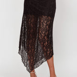 Sweet Words V-Hem Lace Midi Skirt Black