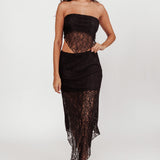 Sweet Words V-Hem Lace Midi Skirt Black