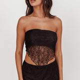 Sweet Words V-Hem Lace Scarf Top Black