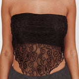 Sweet Words V-Hem Lace Scarf Top Black