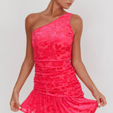 Mystery Of Love One Shoulder Mini Dress Fuchsia