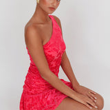 Mystery Of Love One Shoulder Mini Dress Fuchsia