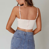 Jovi Feather-Trim Crop Top Nude