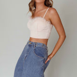 Jovi Feather-Trim Crop Top Nude