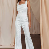 Tarlena Chiffon Neckline Jumpsuit Off-White
