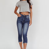 Queens Distressed Capri Jeans Dark Denim