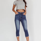Queens Distressed Capri Jeans Dark Denim