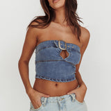 Olympus Strapless Denim Cropped Top Medium Blue