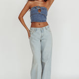Olympus Strapless Denim Cropped Top Medium Blue