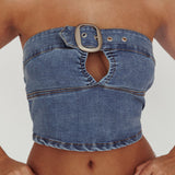 Olympus Strapless Denim Cropped Top Medium Blue