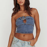 Olympus Strapless Denim Cropped Top Medium Blue