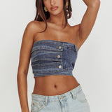 Pop Fizz Strapless Denim Cropped Top Medium Blue