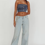 Pop Fizz Strapless Denim Cropped Top Medium Blue