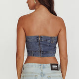 Pop Fizz Strapless Denim Cropped Top Medium Blue