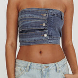 Pop Fizz Strapless Denim Cropped Top Medium Blue