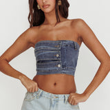 Pop Fizz Strapless Denim Cropped Top Medium Blue