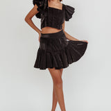 Debutante Ruffle Sleeve Crop Top Black