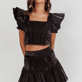 Debutante Ruffle Sleeve Crop Top Black