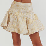 Kamilla Jacquard Flared Mini Skirt Floral Gold