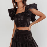 Debutante Drop Yoke Ruffle Skirt Black