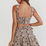 Southern Belles Belted Waist Mini Skirt Floral Brown