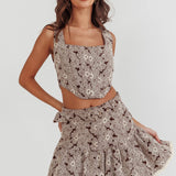 Southern Belles Belted Waist Mini Skirt Floral Brown