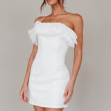Elara Frill Neckline Mini Dress Off White