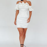 La Palma Off-Shoulder Mini Dress Off White