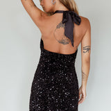 Star Lights Halterneck Mini Dress Sequin Black