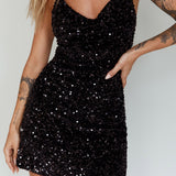 Star Lights Halterneck Mini Dress Sequin Black