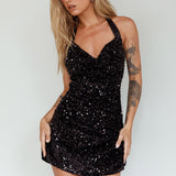 Star Lights Halterneck Mini Dress Sequin Black