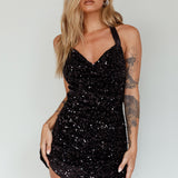 Star Lights Halterneck Mini Dress Sequin Black