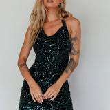 Star Lights Halterneck Mini Dress Sequin Emerald