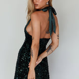 Star Lights Halterneck Mini Dress Sequin Emerald