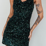 Star Lights Halterneck Mini Dress Sequin Emerald