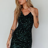 Star Lights Halterneck Mini Dress Sequin Emerald