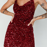 Star Lights Halterneck Mini Dress Sequin Merlot