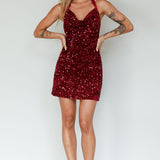 Star Lights Halterneck Mini Dress Sequin Merlot