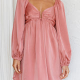 Tansy Long Sleeve Babydoll Dress Rose