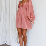 Tansy Long Sleeve Babydoll Dress Rose