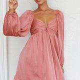 Tansy Long Sleeve Babydoll Dress Rose