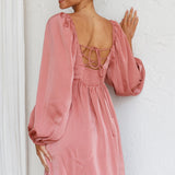 Tansy Long Sleeve Babydoll Dress Rose