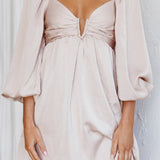 Tansy Long Sleeve Babydoll Dress Beige