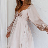 Tansy Long Sleeve Babydoll Dress Beige