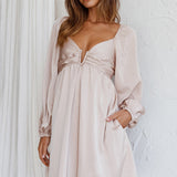 Tansy Long Sleeve Babydoll Dress Beige