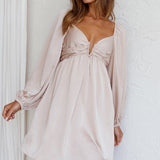 Tansy Long Sleeve Babydoll Dress Beige