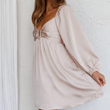 Tansy Long Sleeve Babydoll Dress Beige